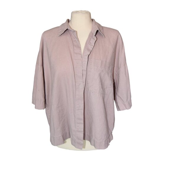 H&M Cropped Wide Sleeve Linen Cotton Blend Shirt Blouse Size Small Dusty Mauve - Picture 3 of 8